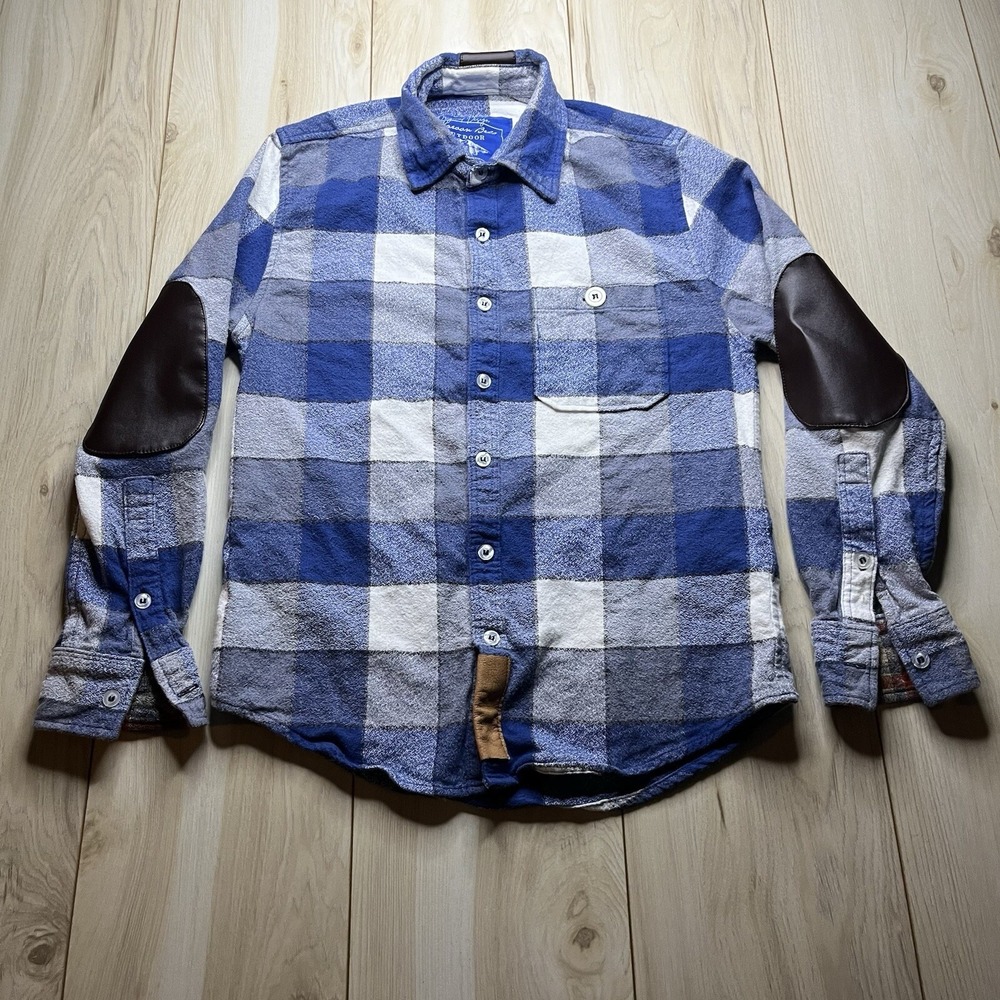 Maroon Bell Elbow Patch Flannel Shirt Outdoor Glacier Blue Mens Size Small